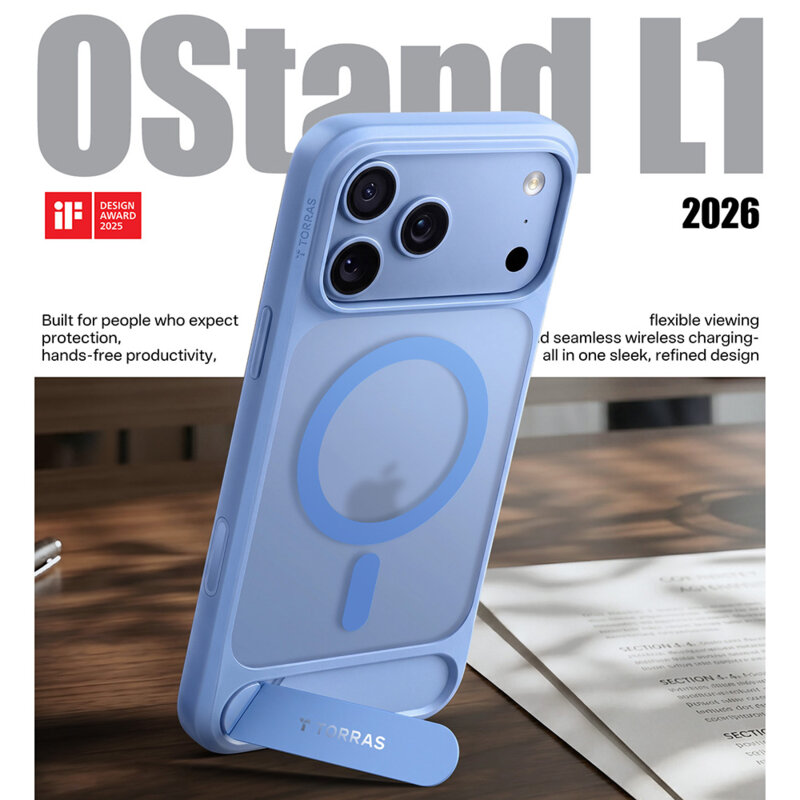 Husa iPhone 18 Pro Max Torras Ostand L1 Guardian, albastru