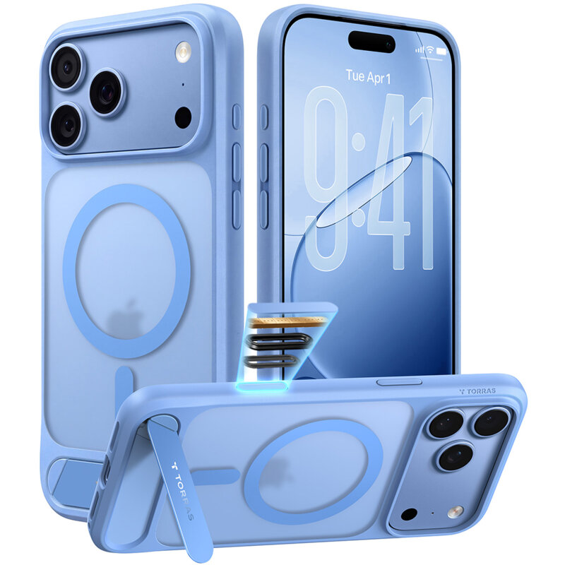 Husa iPhone 17 Pro Max Torras Ostand L1 Guardian, albastru