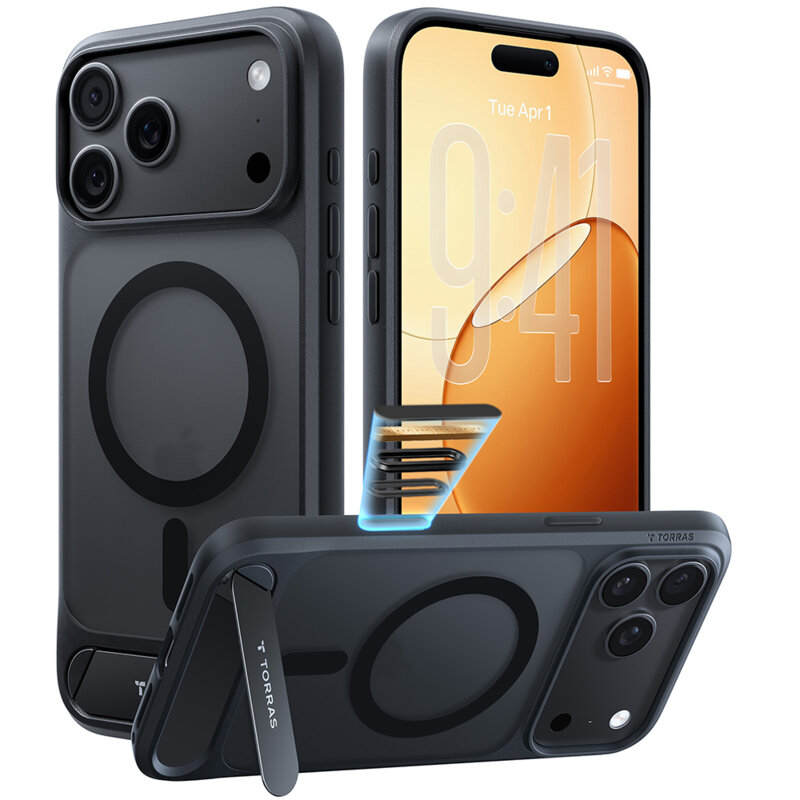 Husa iPhone 17 Pro Torras Ostand L1 Guardian, negru