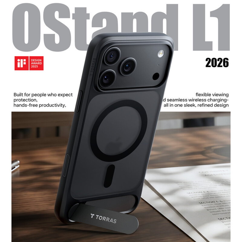 Husa iPhone 17 Pro Torras Ostand L1 Guardian, negru