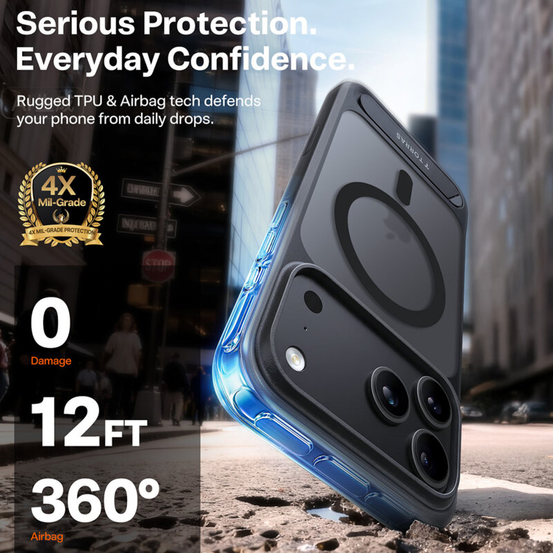 Husa iPhone 17 Pro Torras Ostand L1 Guardian, negru
