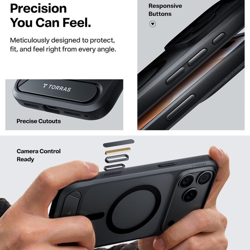 Husa iPhone 17 Pro Torras Ostand L1 Guardian, negru