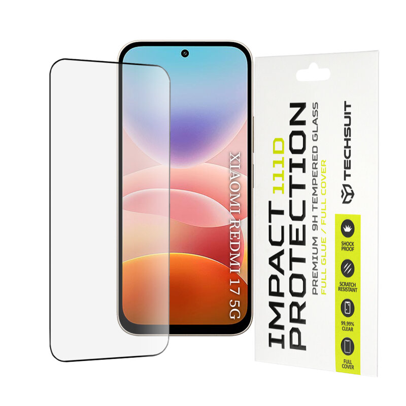 Folie sticla Xiaomi Redmi 17 5G Techsuit 111D Full Glue Full Cover, negru