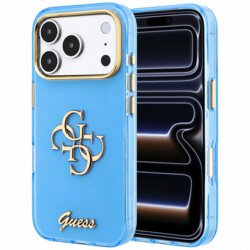Husa Guess IML 4G Metal Script iPhone 17 Pro, bleu, GUHCP18L5HC4MLSL