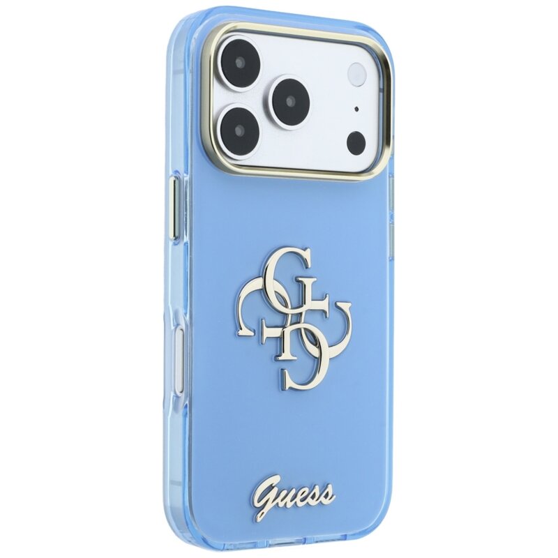 Husa Guess IML 4G Metal Script iPhone 17 Pro, bleu, GUHCP18L5HC4MLSL