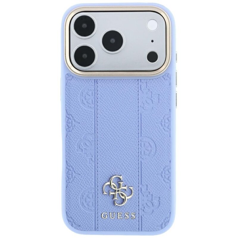 Husa Guess iPhone 17 Pro Leather Stripe Peony 4G MagSafe, bleu, GUHMP18L6PGSU4EB