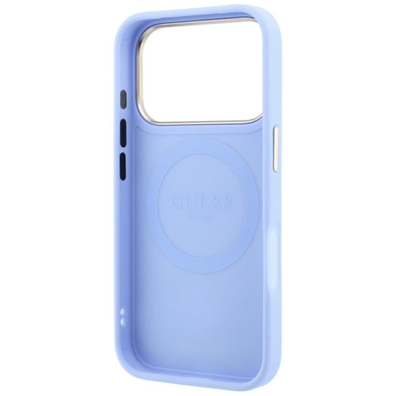 Husa Guess iPhone 17 Pro Leather Stripe Peony 4G MagSafe, bleu, GUHMP18L6PGSU4EB