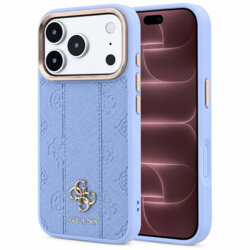 Husa Guess iPhone 18 Pro Max Leather Stripe Peony 4G MagSafe, bleu, GUHMP18X6PGSU4EB