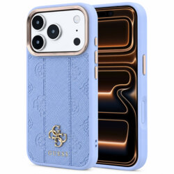 Husa Guess iPhone 17 Pro Max Leather Stripe Peony 4G MagSafe, bleu, GUHMP18X6PGSU4EB