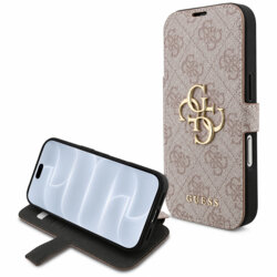 Husa tip carte iPhone 18 Pro Guess Book 4G Metal Logo, roz, GUBKP18L4GMGPI