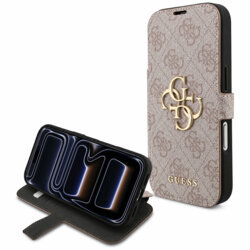 Husa tip carte iPhone 17 Pro Guess Book 4G Metal Logo, roz, GUBKP18L4GMGPI