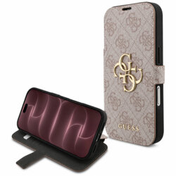Husa tip carte iPhone 18 Pro Max Guess Book 4G Metal Logo, roz, GUBKP18X4GMGPI