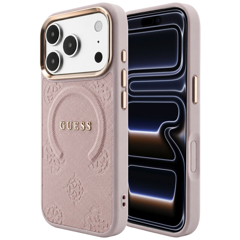 Husa Guess Saffiano Peony & Ring MagSafe iPhone 17 Pro, roz, GUHMP18LPSAMSECP