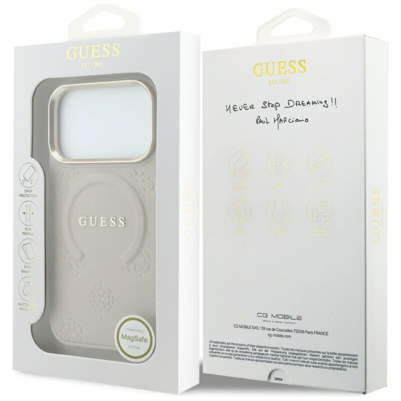 Husa Guess Saffiano Peony & Ring MagSafe iPhone 17 Pro, roz, GUHMP18LPSAMSECP