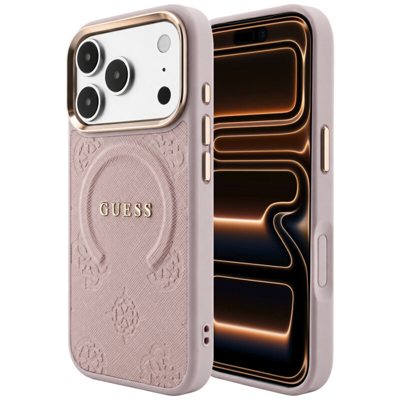 Husa Guess Saffiano Peony & Ring MagSafe iPhone 17 Pro Max, roz, GUHMP18XPSAMSECP