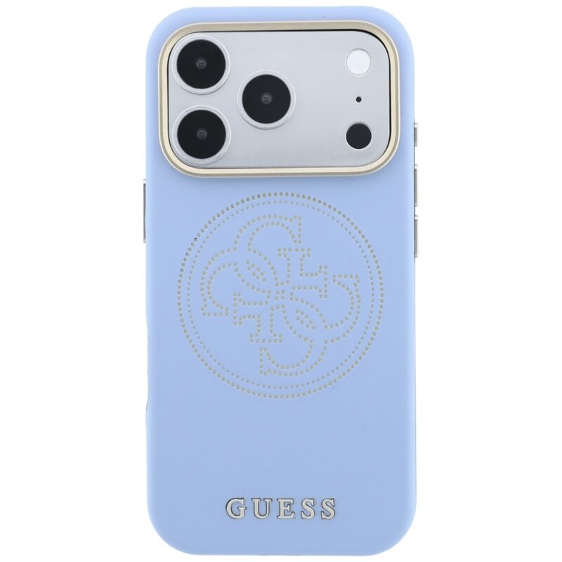 Husa iPhone 17 Pro Guess Leather Perforated 4G MagSafe, bleu, GUHMP18L6PS4SRGB