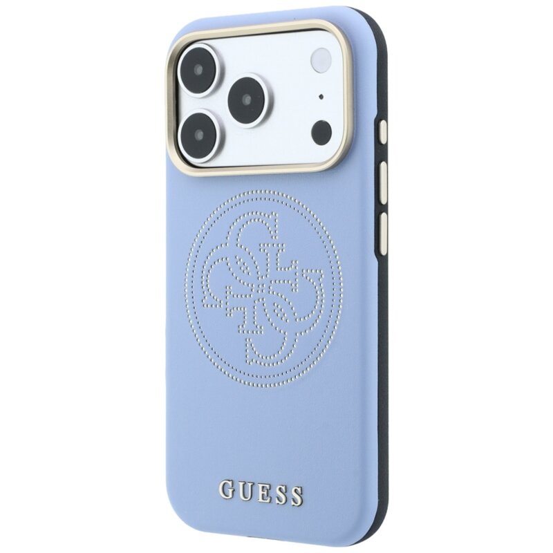 Husa iPhone 17 Pro Guess Leather Perforated 4G MagSafe, bleu, GUHMP18L6PS4SRGB
