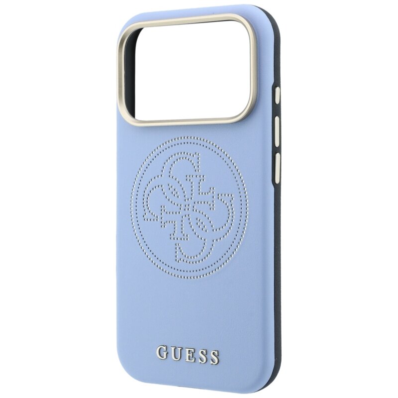 Husa iPhone 17 Pro Max Guess Leather Perforated 4G MagSafe, bleu, GUHMP18X6PS4SRGB