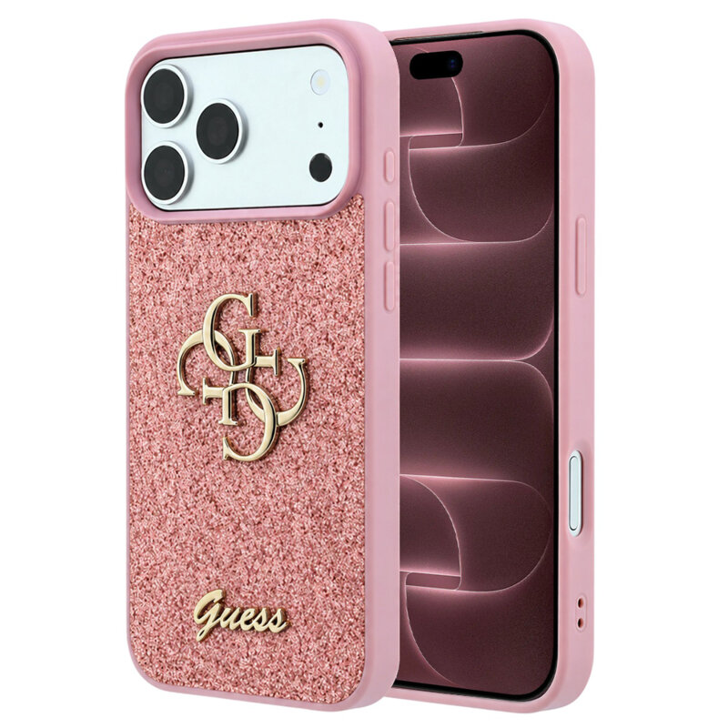 Husa Guess Fixed Glitter Big 4G iPhone 18 Pro Max cu sclipici, roz, GUHCP18XHG4SGP