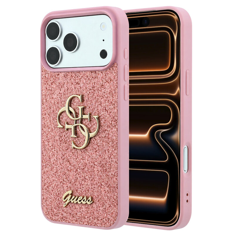 Husa Guess Fixed Glitter Big 4G iPhone 17 Pro Max cu sclipici, roz, GUHCP18XHG4SGP