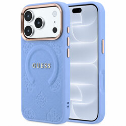 Husa Guess Saffiano Peony & Ring MagSafe iPhone 18 Pro, bleu, GUHMP18LPSAMSECB