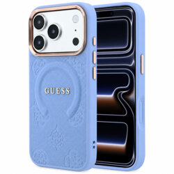 Husa Guess Saffiano Peony & Ring MagSafe iPhone 17 Pro, bleu, GUHMP18LPSAMSECB