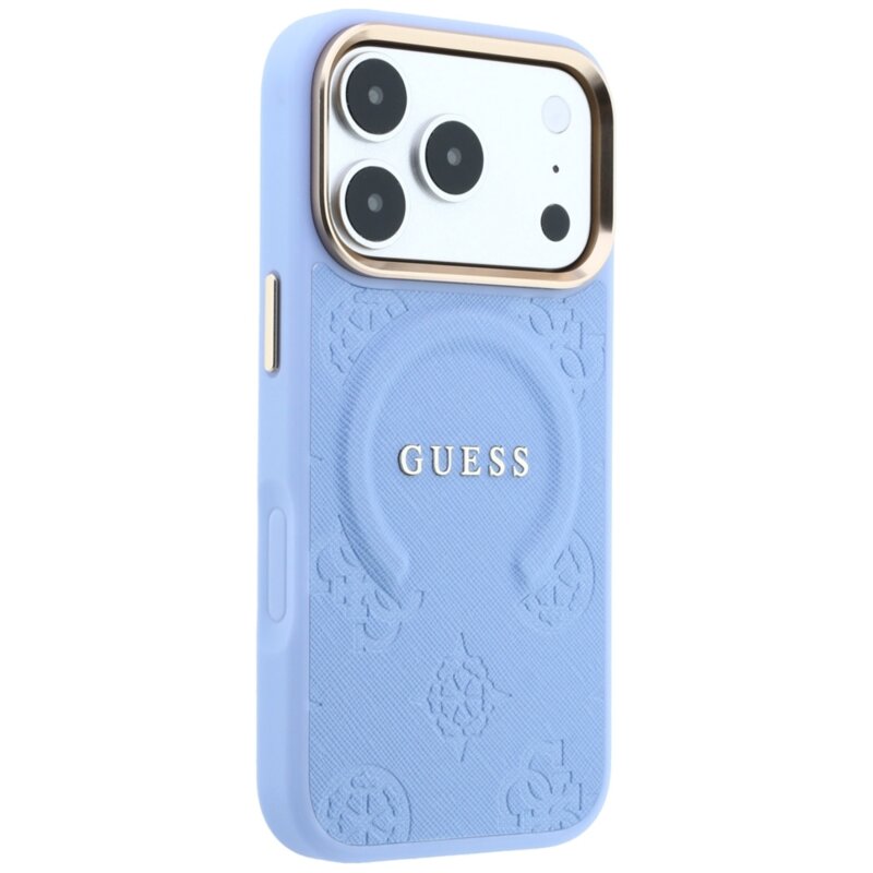 Husa Guess Saffiano Peony & Ring MagSafe iPhone 17 Pro, bleu, GUHMP18LPSAMSECB