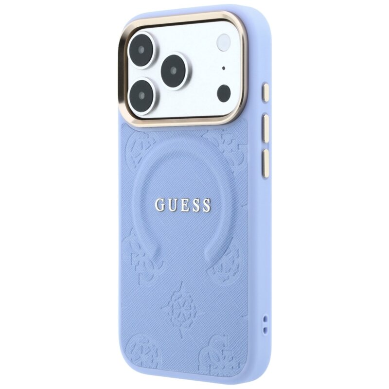 Husa Guess Saffiano Peony & Ring MagSafe iPhone 17 Pro, bleu, GUHMP18LPSAMSECB