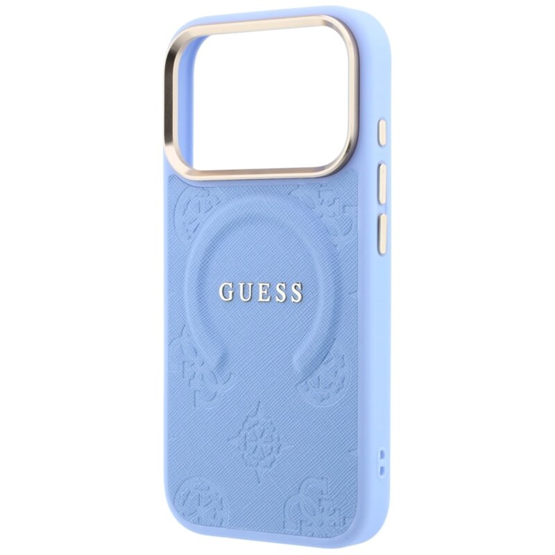 Husa Guess Saffiano Peony & Ring MagSafe iPhone 17 Pro, bleu, GUHMP18LPSAMSECB