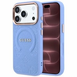 Husa Guess Saffiano Peony & Ring MagSafe iPhone 18 Pro Max, bleu, GUHMP18XPSAMSECB