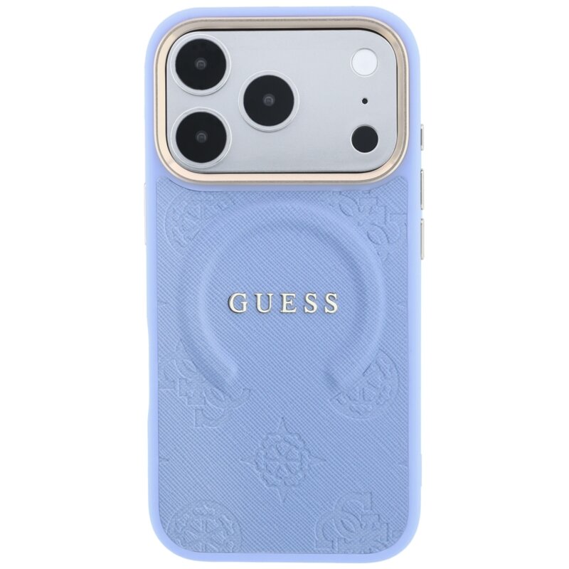 Husa Guess Saffiano Peony & Ring MagSafe iPhone 17 Pro Max, bleu, GUHMP18XPSAMSECB