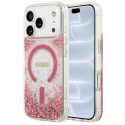 Husa Guess Resin Bottom Glitter MagSafe iPhone 18 Pro cu sclipici, roz, GUHMP18LRGRGEP