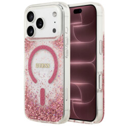 Husa Guess Resin Bottom Glitter MagSafe iPhone 18 Pro Max cu sclipici, roz, GUHMP18XRGRGEP