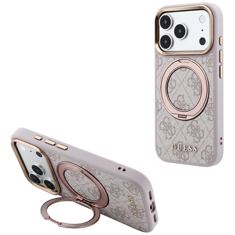 Husa Guess iPhone 18 Pro Max Ring Stand Classic Logo MagSafe, roz, GUHMP18X6PS4RSCLP