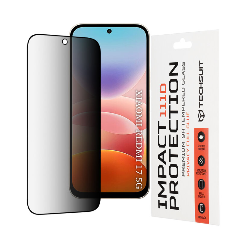 Folie sticla Xiaomi Redmi 17 5G Techsuit 111D Privacy Full Glue, negru