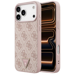 Husa iPhone 17 Pro Max Guess Leather 4G Triangle Strass MagSafe, roz, GUHMP18XP4TDPP