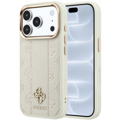 Husa Guess iPhone 18 Pro Leather Stripe Peony 4G MagSafe, bej, GUHMP18L6PGSU4EE