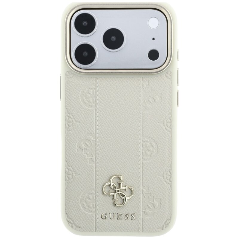 Husa Guess iPhone 17 Pro Leather Stripe Peony 4G MagSafe, bej, GUHMP18L6PGSU4EE