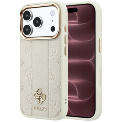 Husa Guess iPhone 18 Pro Max Leather Stripe Peony 4G MagSafe, bej, GUHMP18X6PGSU4EE