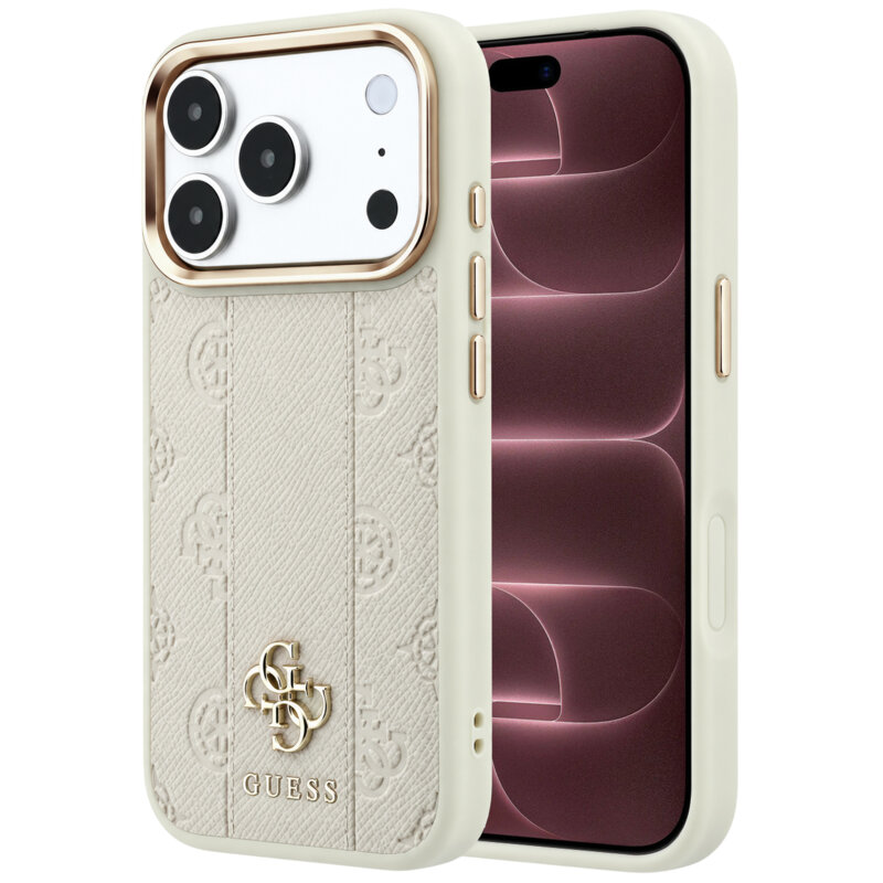 Husa Guess iPhone 18 Pro Max Leather Stripe Peony 4G MagSafe, bej, GUHMP18X6PGSU4EE