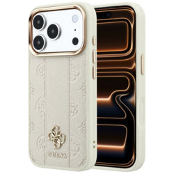 Husa Guess iPhone 17 Pro Max Leather Stripe Peony 4G MagSafe, bej, GUHMP18X6PGSU4EE