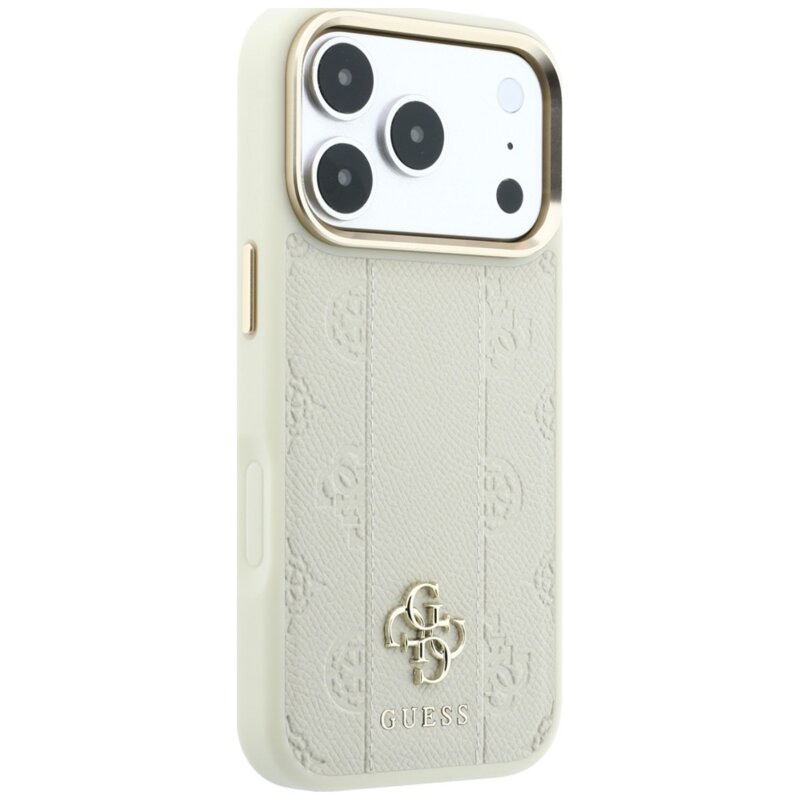 Husa Guess iPhone 17 Pro Max Leather Stripe Peony 4G MagSafe, bej, GUHMP18X6PGSU4EE