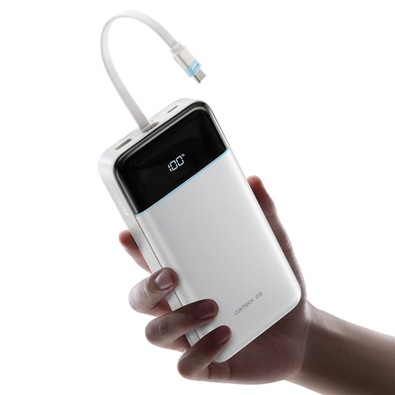 Baterie externa cu cablu Type-C 120W, 25000mAh Cuktech, alb, LPB252N