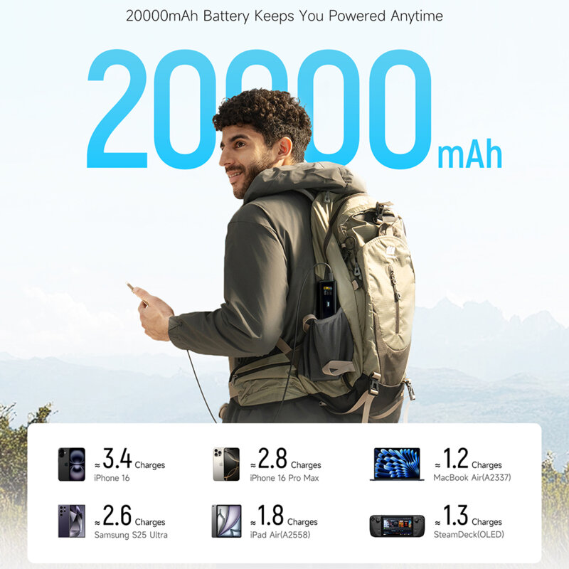 Baterie 20000mAh, 210W cu cablu USB-C 240W Cuktech, negru, PB200U