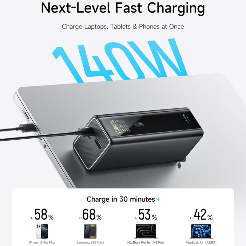 Baterie 20000mAh, 210W cu cablu USB-C 240W Cuktech, negru, PB200U