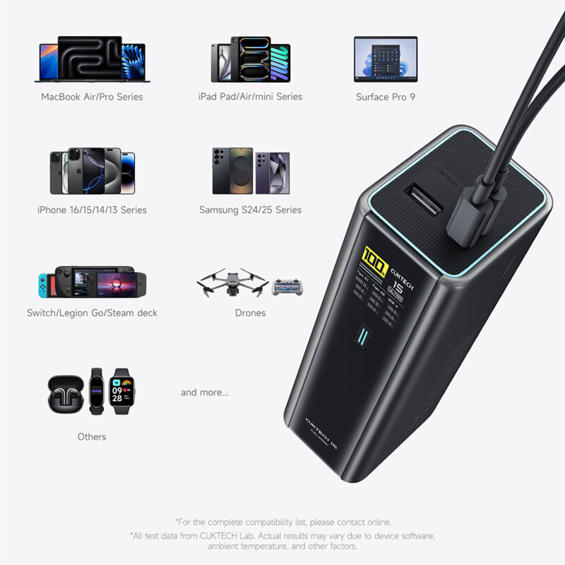 Baterie 20000mAh, 210W cu cablu USB-C 240W Cuktech, negru, PB200U