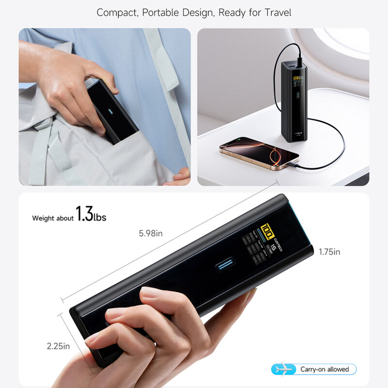 Baterie 20000mAh, 210W cu cablu USB-C 240W Cuktech, negru, PB200U
