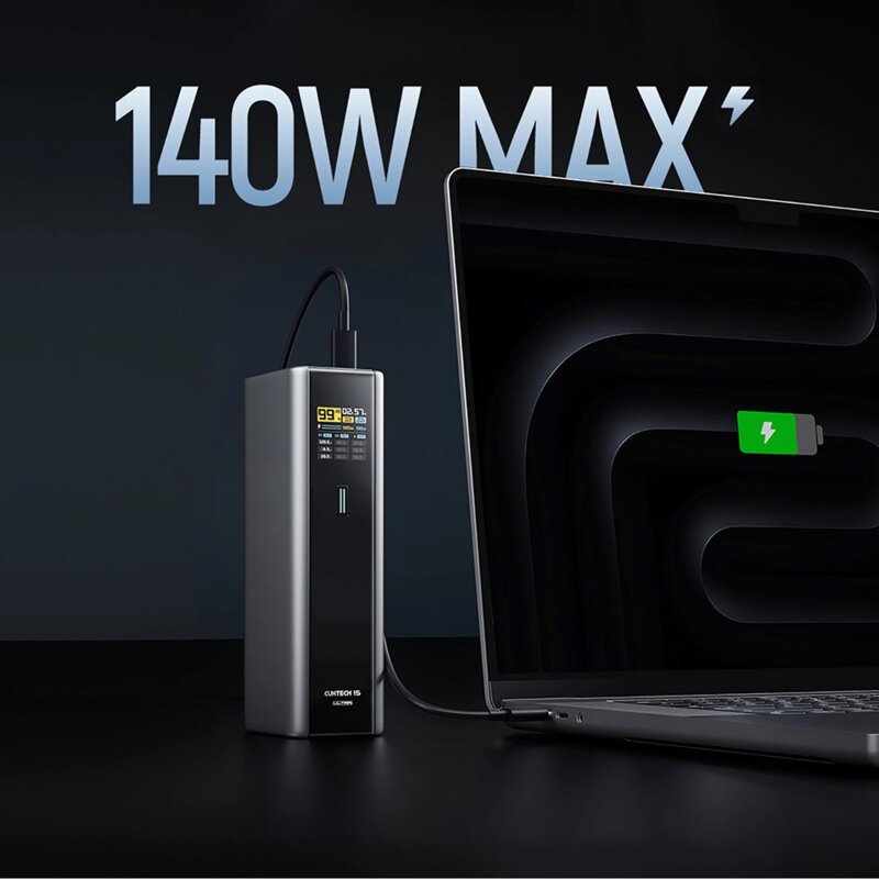 Baterie 20000mAh, 210W cu cablu USB-C 240W Cuktech, gri, PB200U
