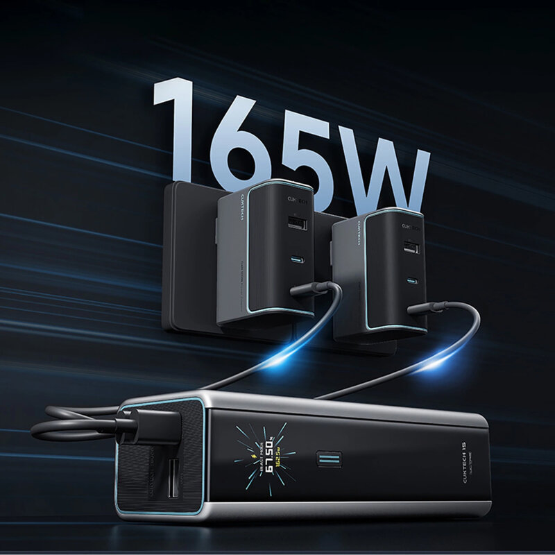 Baterie 20000mAh, 210W cu cablu USB-C 240W Cuktech, gri, PB200U