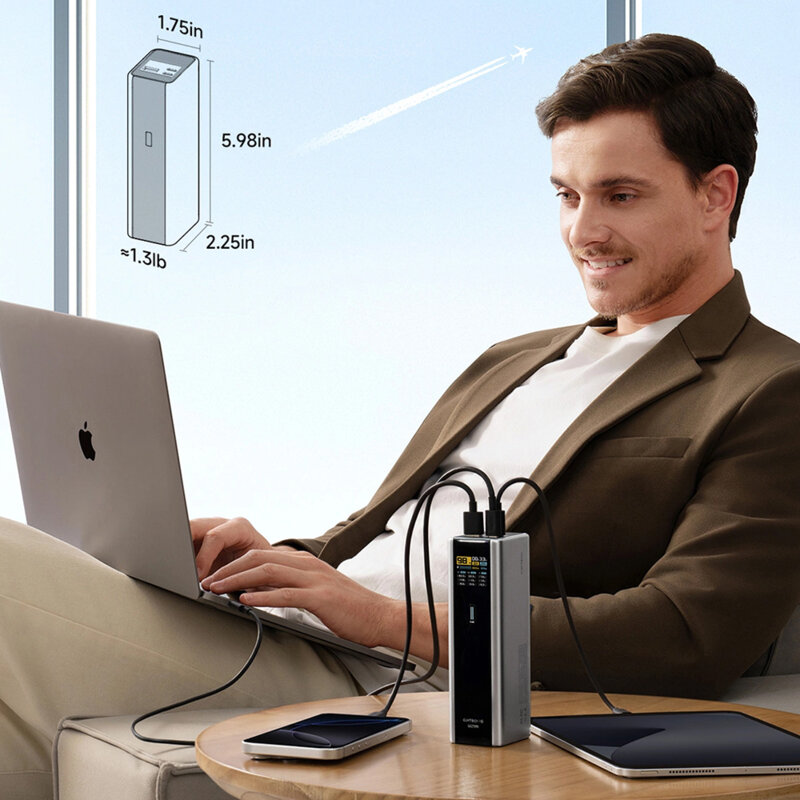 Baterie 20000mAh, 210W cu cablu USB-C 240W Cuktech, gri, PB200U